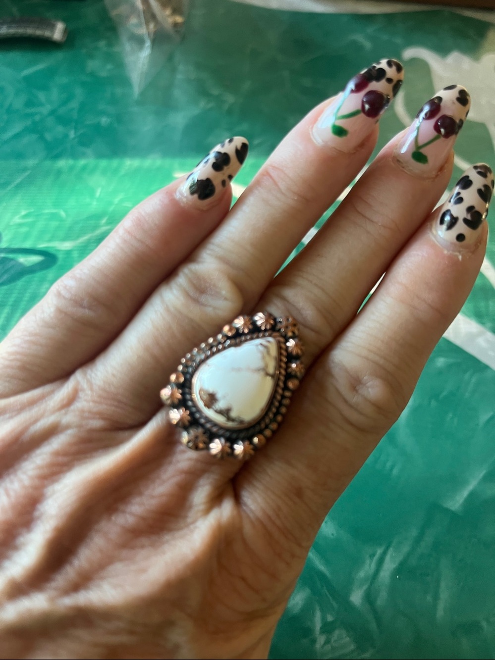 White Stone Teardrop Howlite Copper Ring